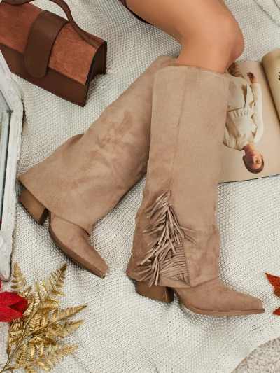 Damen Öko-Wildleder Stiefel mit Schaft Tauren