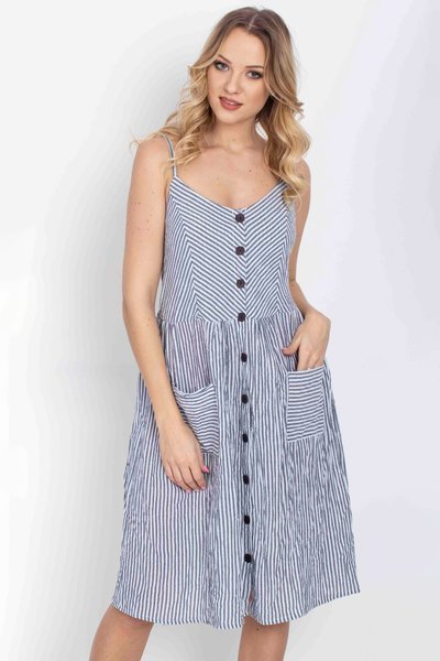 Schwarz-weiß gestreiftes Kleid mit Knöpfen - Kleidung 1