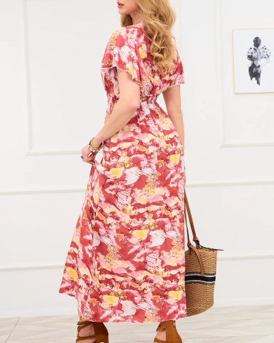 Rotes, langes Damenkleid mit modischem Muster - Kleidung