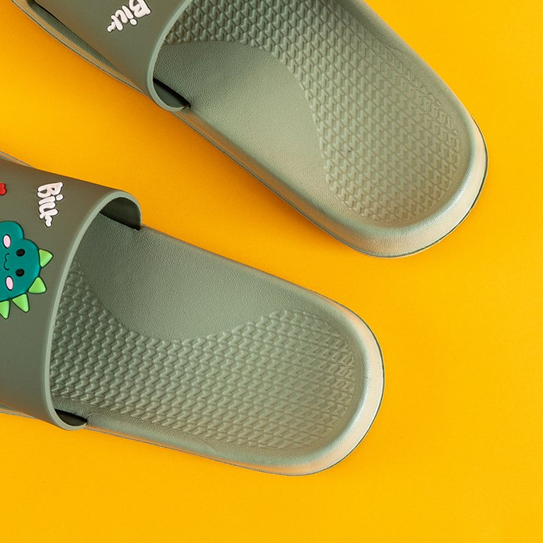 Grüne Kinderhausschuhe mit Dinosaurier Dino - Schuhe