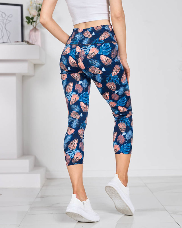 Gemusterte marineblaue 3/4-Leggings für Damen - Kleidung