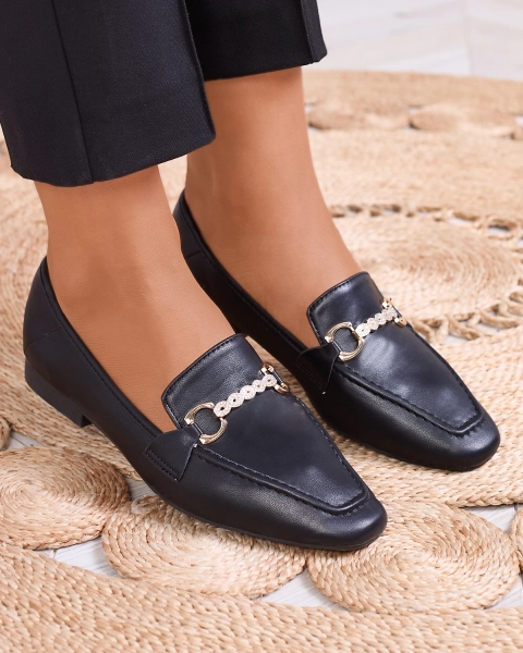 Schwarze Damen Mokassins mit Goldverzierung Suletta- Footwear