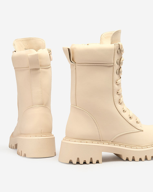 Жіночі черевики на шнурівці Royalfashion бежеві Vifititi