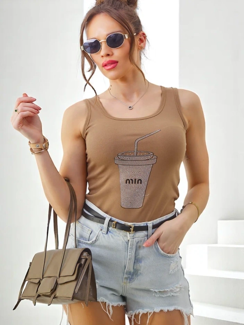 Royalfashion Жіночий бавовняний топ з бретелями та рюші на чашечках