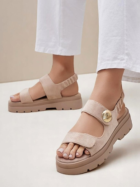 Beige Damen Plateausandalen Royalfashion Callista aus Wildleder