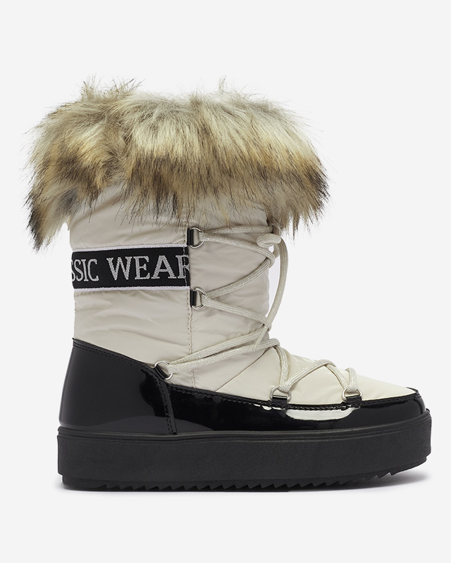 Schwarz-beige Damen-Schneestiefel mit Fell Lilitsa- Footwear