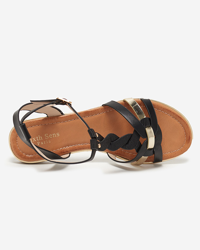Flache Damensandalen in Schwarz und Gold Fatop - Schuhe