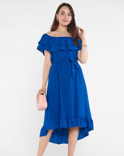 Kobaltblaues Damenkleid mit Rüschen - Kleidung