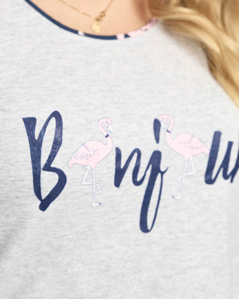 2-teiliger Damen-Pyjama in Grau und Marineblau mit Flamingos - Kleidung