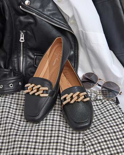 Schwarze Damen-Slipper mit Perlenverzierung Krelizo - Schuhe