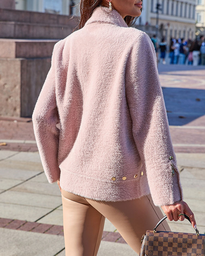 Royalfashion Brauner Damenpullover zum Aufknöpfen mit Taschen