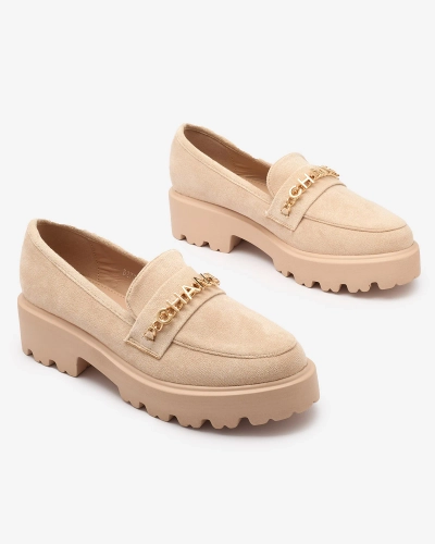 Beige Damenmokassins mit Goldverzierung Terreki- Footwear