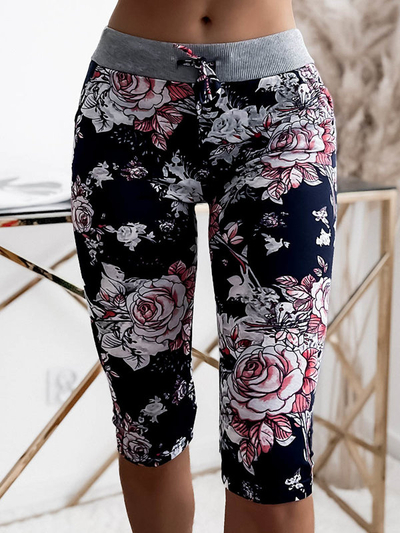 Damen 3/4 Shorts mit Blumenmuster in Marineblau und Koralle PLUS SIZE - Kleidung
