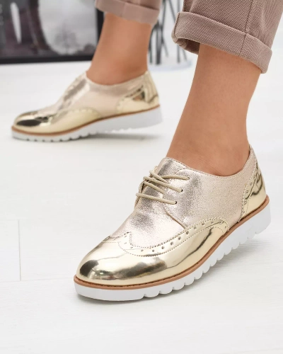 Goldene Damenschuhe mit glitzernden Retinis-Einsätzen in Silber - Schuhe