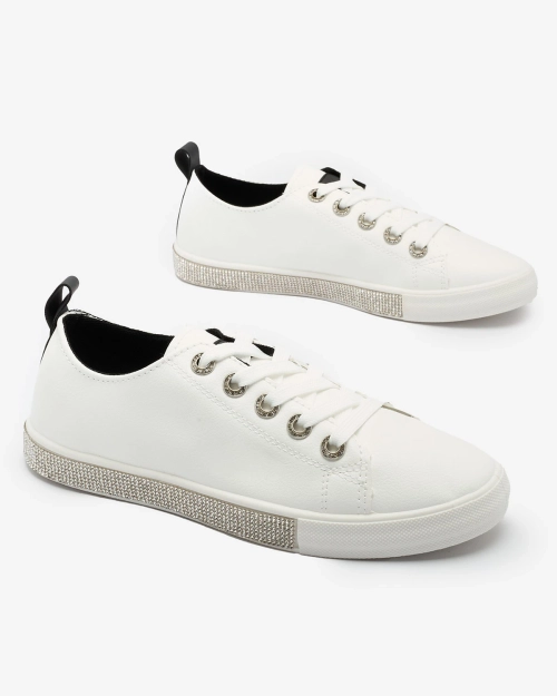 OUTLET Royalfashion Білі жіночі кеди з цирконами та чорними вставками Zutifa