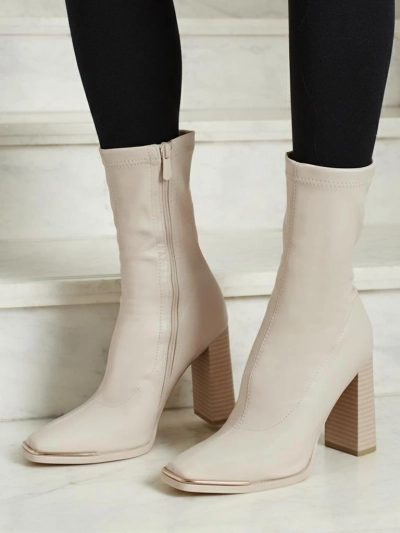 Damen Stiefeletten aus Öko-Leder mit Blockabsatz Morvella