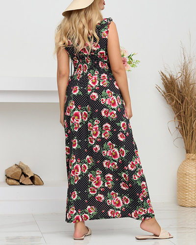 Жіноча чорна сукня максі з червоними квітами - Одяг