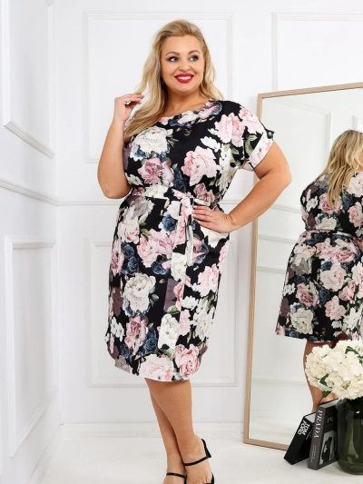 Royalfashion Damenknielanges Kleid mit kurzen Ärmeln und Rosenschleife