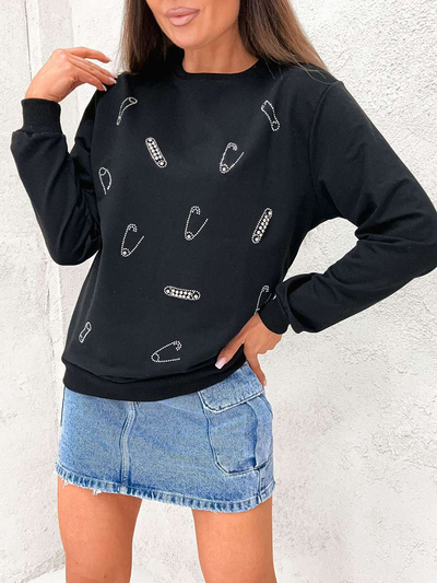 Royalfashion Weißes Damen-Sweatshirt mit Zirkonen und Perlen