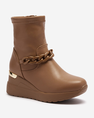 Hellbraune Damenstiefel auf Anker mit Kette Fefricca- Footwear