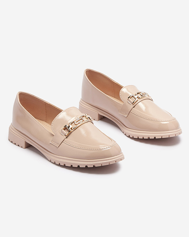 Lackierte Damenmokassins mit Ornament in Beige Horiff- Footwear