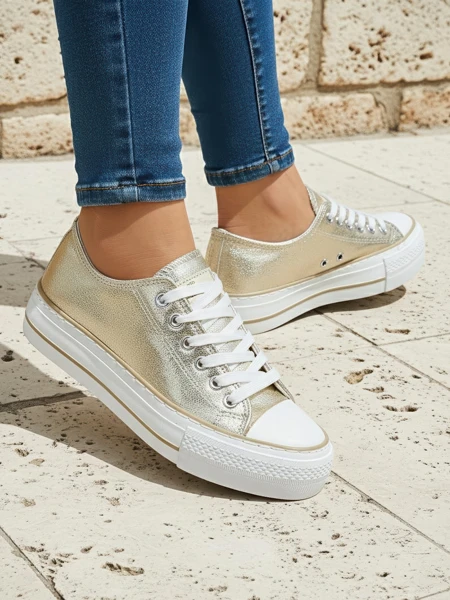 Aurelia Italia goldene Damen-Plateau-Sneakers Stoff Frühling Sommer