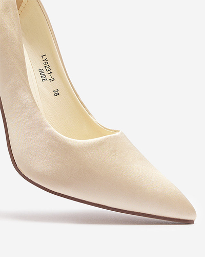 OUTLET Damen-Satin-Pumps auf einem höheren Stiletto in ecru Norija - Schuhe