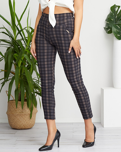 Karierte Treggings für Damen in Schwarz und Blau mit Taschendetails - Kleidung