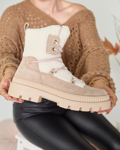 Royalfashion Hellbraune Damen Trapper-Stiefel mit Schafsfell Getatsa