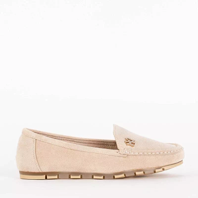 OUTLET Damen-Mokassins aus Öko-Wildleder in Beige mit Pixila-Dekoration - Schuhe