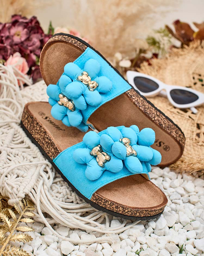 Royalfashion Damen Flip-Flops mit goldenen Teddybären und Blumen Isaralle
