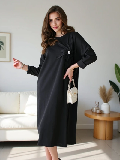Royalfashion Damen Midi Kleid Stoff Oversized mit Blume