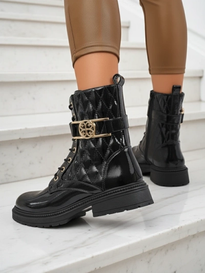 Gesteppte Damen Stiefeletten aus ökologischem Lackleder Opal Verge