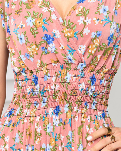 Korallenkleid mit Trägern in Blumenmuster - Bekleidung