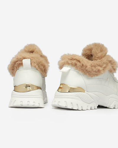 Sportliche weiße Damenschuhe mit Fell Flixi - Schuhe