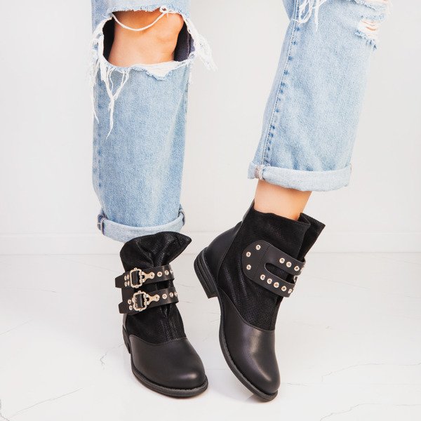 Schwarze Stiefeletten mit silbernen Halcyon-Schnallen - Schuhe