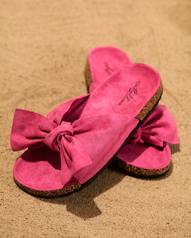 Fuchsia Damen-Flip-Flops aus Öko-Wildleder mit Schleife Xeria - Schuhe