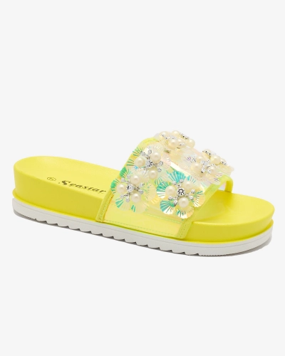 Neongelbe Plateausandalen für Damen mit Maurelle-Verzierungen - Schuhe