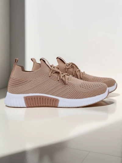 Damen-Sneakers Aristea hellbraun flacher Absatz Stoff 3 cm