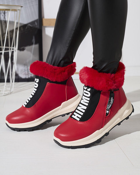 Rote isolierte Damenstiefel mit Fell Scherr- Footwear