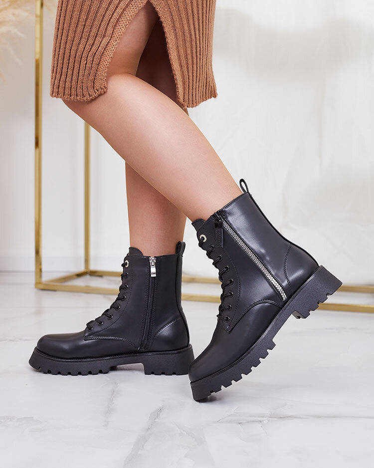 Royalfashion Schwarze Damen Baggerstiefel Basurb