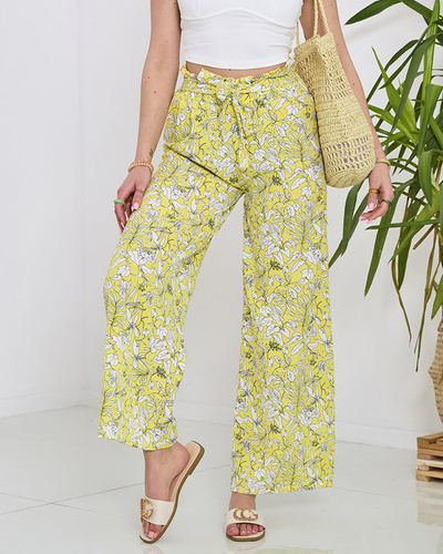 Gelbe Damen-Palazzohose mit weißen Blumen - Kleidung