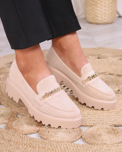 Бежеві жіночі мокасини з золотим декором Terreki-Footwear