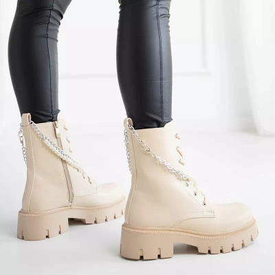 OUTLET Cremefarbene Damentaschen mit Kette und Perlen Agsiva - Footwear