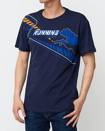 Marineblaues bedrucktes T-Shirt für Herren - Kleidung
