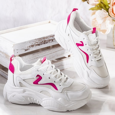 Weiße Papaschuhe mit pinkfarbenem Mia-Einsatz - Schuhe 1