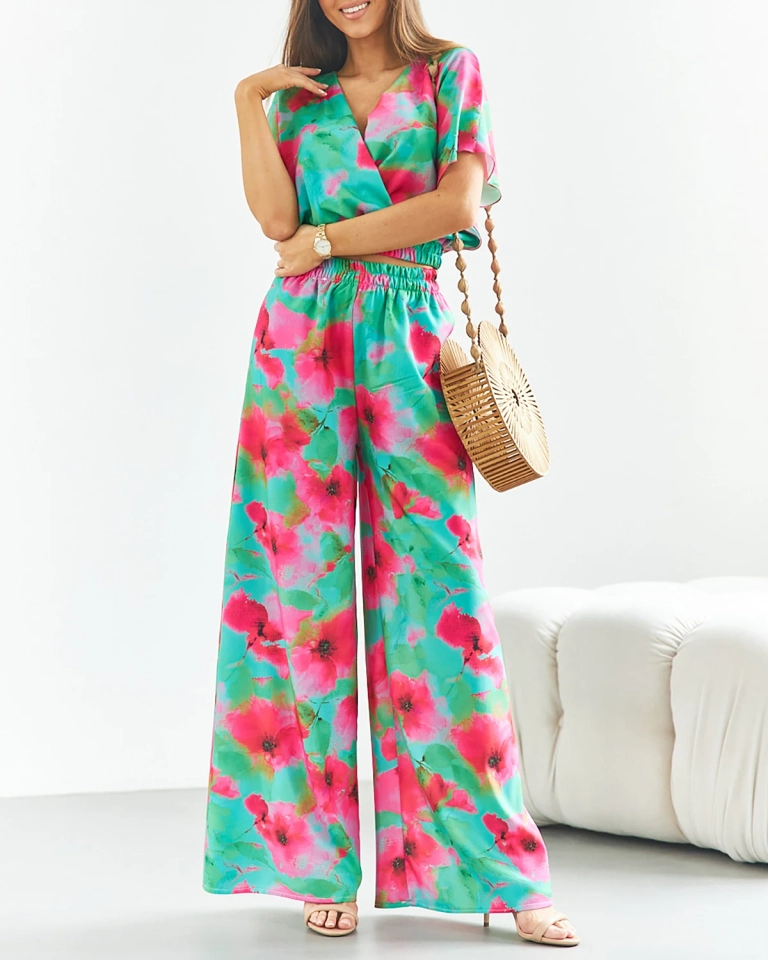 Royalfashion Grün-rosa Damen-Print-Set