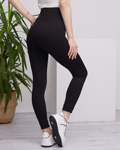 Schwarze Ripp-Leggings für Damen mit grünen Zeichen - Kleidung