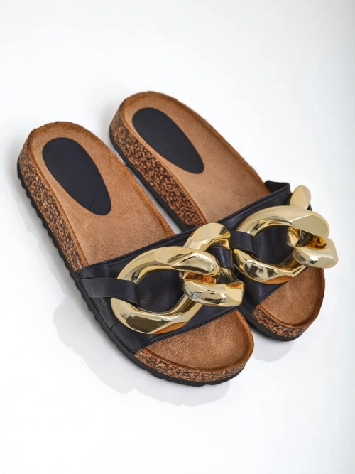 Royalfashion Чорні жіночі шльопанці з прикрасою Sofig