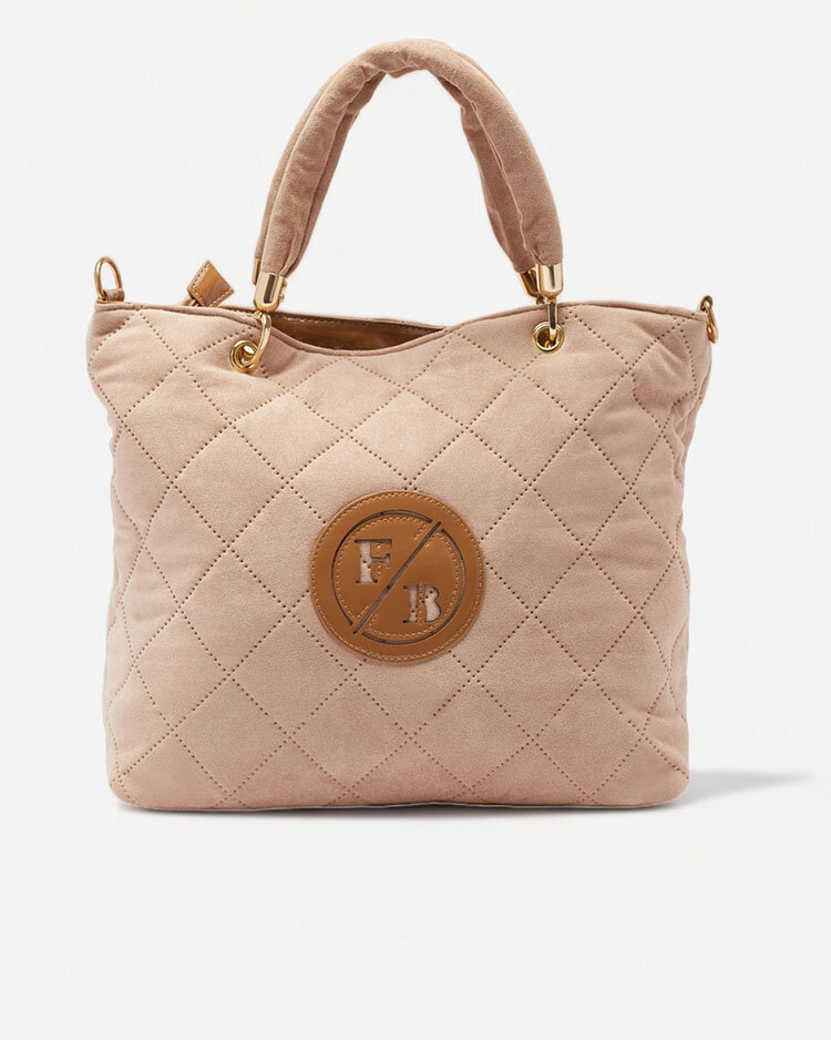 Royalfashion Beige Öko-Wildleder Damenhandtasche mit Patch